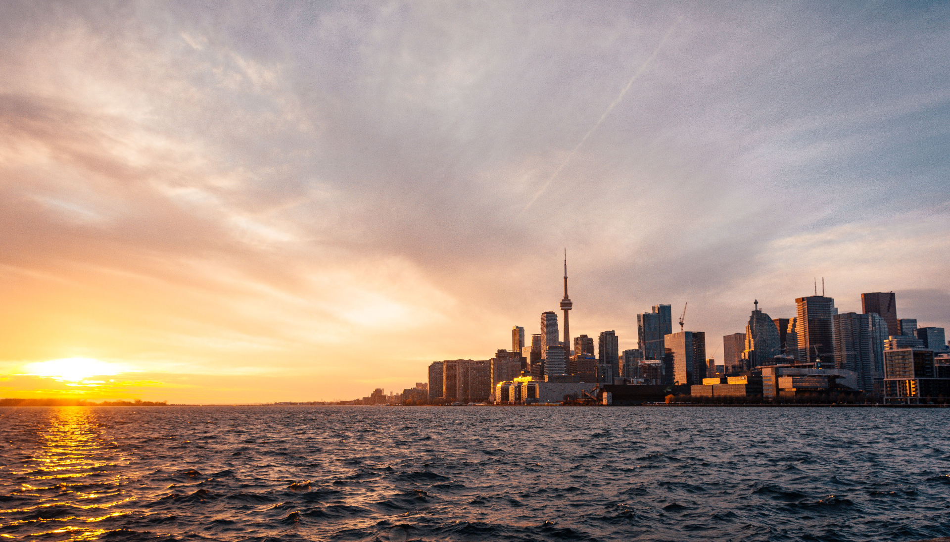City skyline at sunset